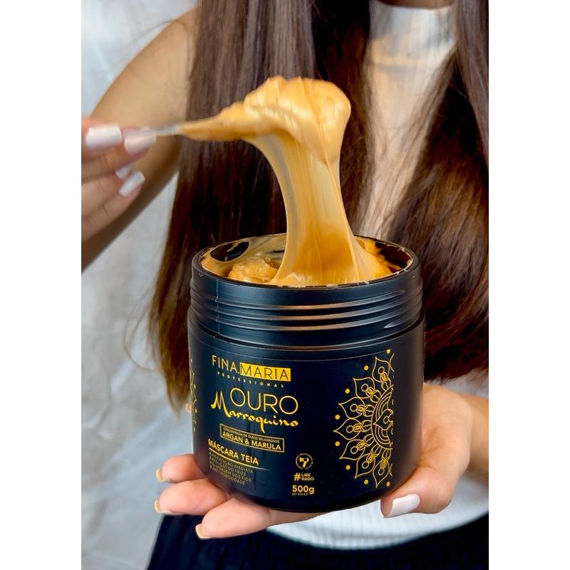 Hidratação Capilar Ouro Marroquino Efeito Teia 500g com Ação Antifrizz c/ Óleos Milagrosos de Marula e Argan | Fina Maria Professional