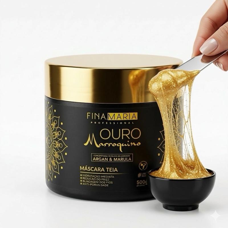 Hidratação Capilar Ouro Marroquino Efeito Teia 500g com Ação Antifrizz c/ Óleos Milagrosos de Marula e Argan | Fina Maria Professional